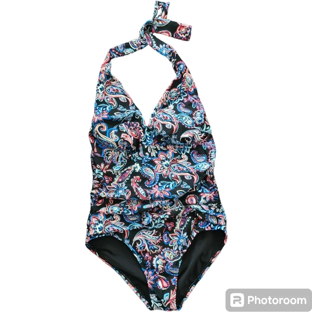 Time&Tru‎ Paisley floral print swimwear one piece euc